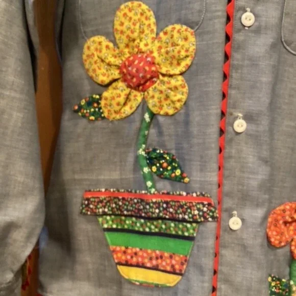 Chambray Blouse Floral Applique Vintage Big Mac by JC Penny‎ Large - Picture 3 of 10